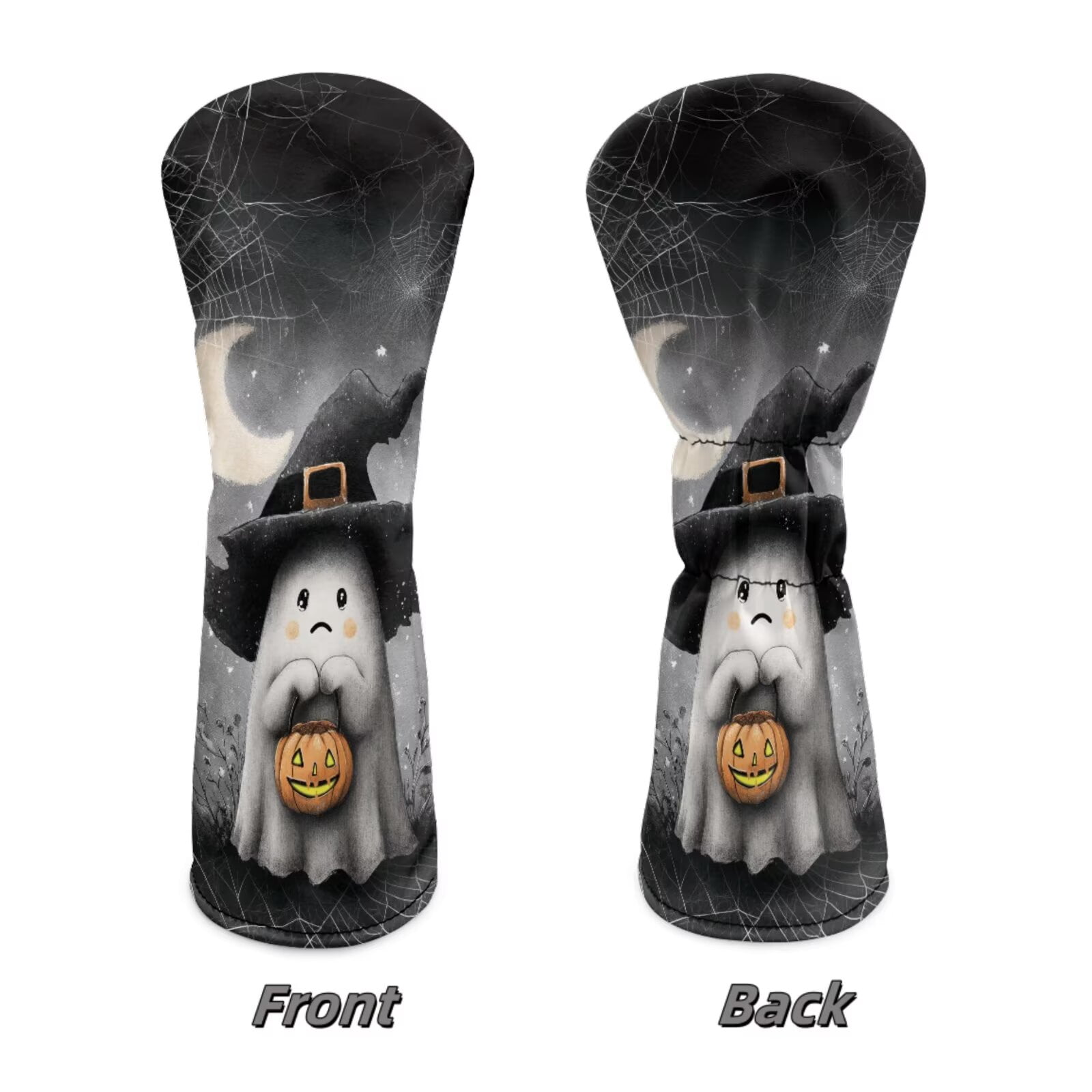 Uorisanigo Golf Club Head Covers 3-Pack Halloween Ghost Headcovers PU Leather Driver Headcover, Golf Hybrid Headcover, Fairway Wood Head Cover, Waterproof & Double Elastic Band