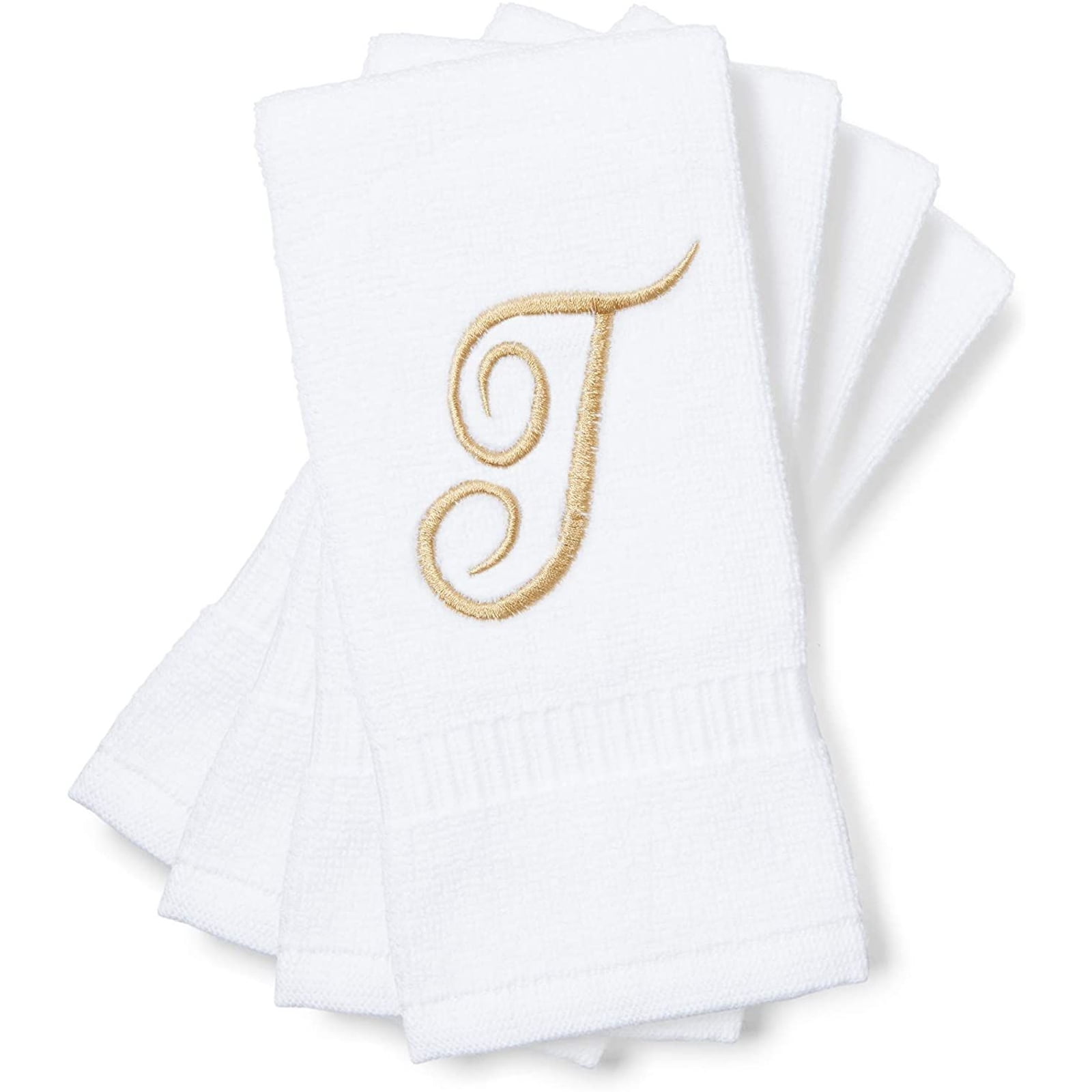 Embroidered Letter N Monogrammed Fingertip Towels 11 x 18 in, White, Set of 4