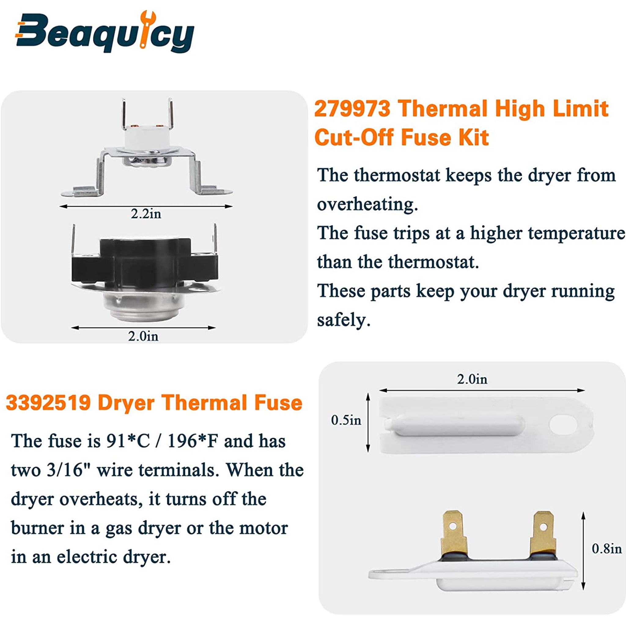 Beaquicy Dryer Heating Element with Thermal Fuse Kit for Whirlpool Dryers