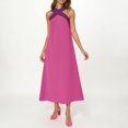 thumbnail image 4 of Women's Halter Maxi Dress Beach Wedding Guest Bow Flowy Backless Bump Friendly A Line Birthday Prom Sundress (Hot Pink,S), 4 of 7
