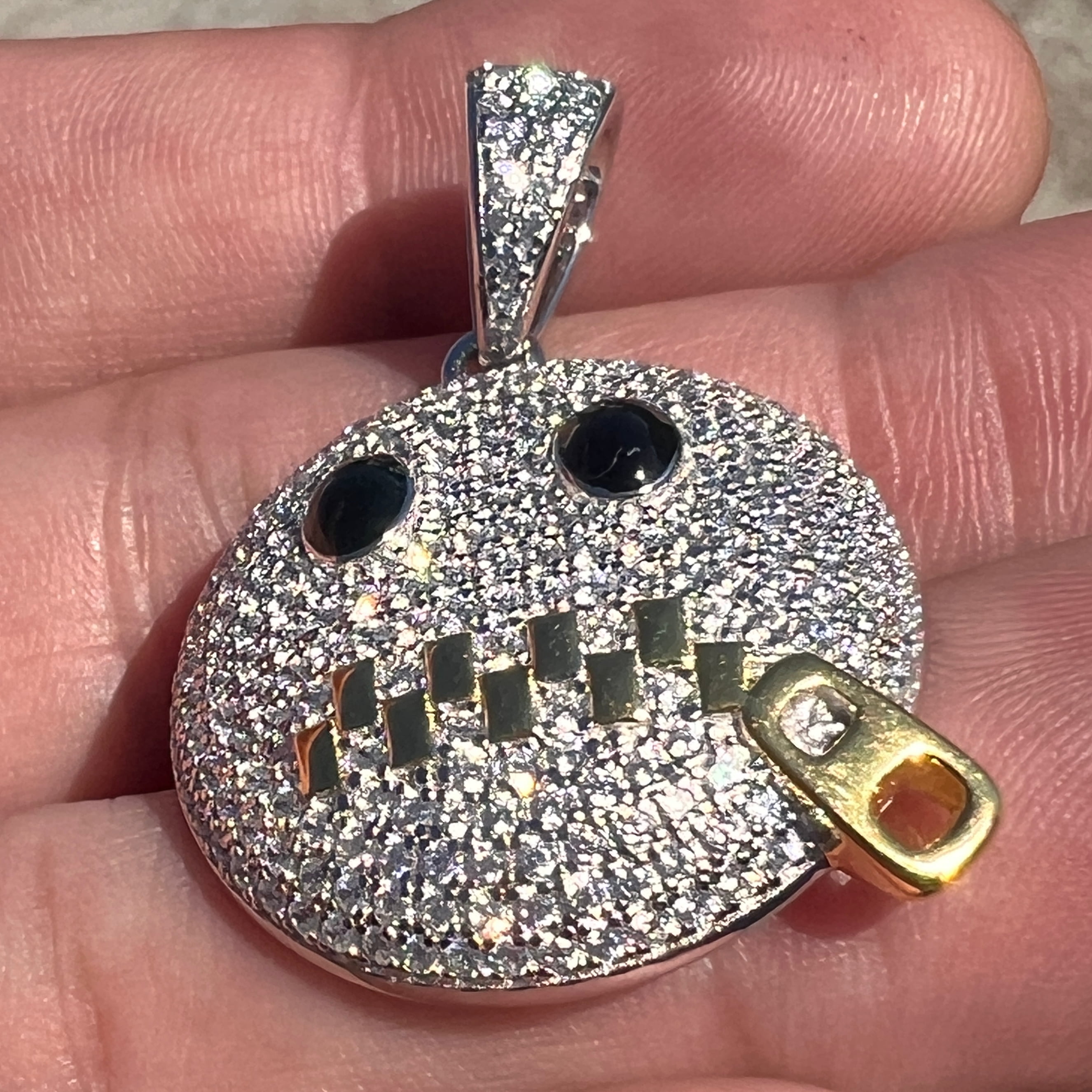 Real Solid 925 Sterling Silver Zipper Mouth Face Emoji Stop