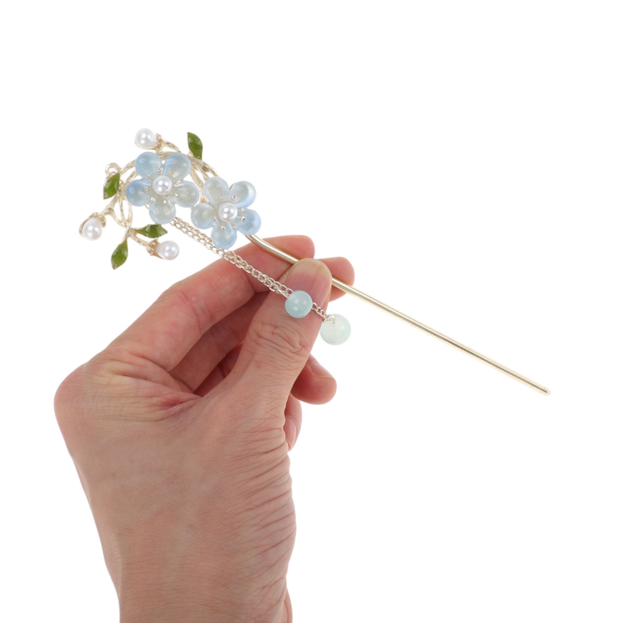 Unique Bargains Comfortable No Slip Floral Hair Stick Pin for Women 1 Pc Blue Silver