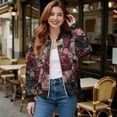 thumbnail image 2 of COEQINE Womens Bomber Jacket Coat Zip Up Stand Collar Cardigan Jacket Long Sleeve Cropped Bomber Winter Coat 2025 Fashion Varsity Shacket Windbreaker, 3X-Large, Gothic Rose Butterfly, 2 of 7