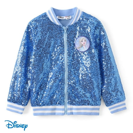 Disney Frozen Toddler Girls Bomber Jacket Elsa Princess Sequins Zip Up Outerwear Gifts Sizes 3-6