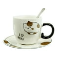 thumbnail image 3 of Pack Of 2 Calico Spotted Maneki Neko Cat Mugs 8oz With Saucer And Notched Spoon, 3 of 6