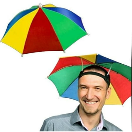 4 x Rainbow Umbrella Hat Cap Hands Free with Head Strap for Sun