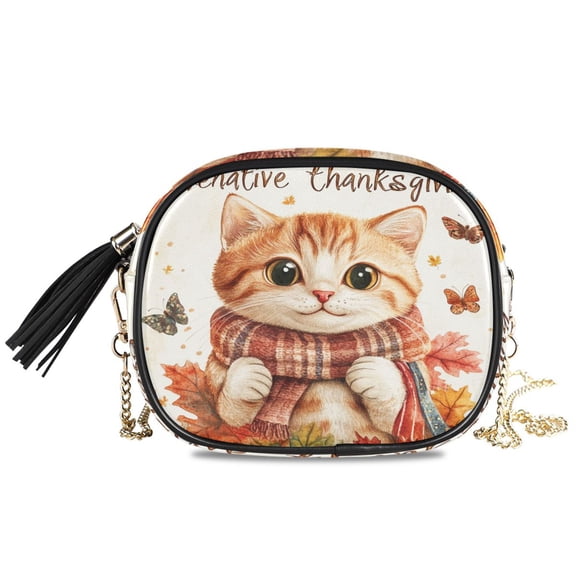 Womens Casual Chain Shoulder Bag Simple style Thanksgiving Cat Crossbody Bag