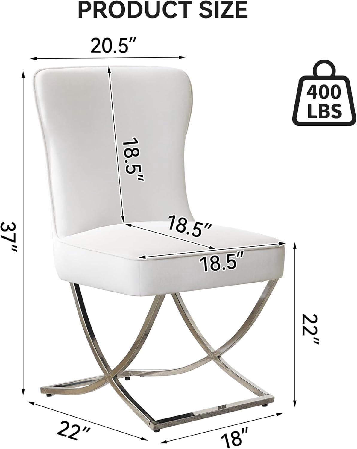 2PCS Luxury Velvet Dining Chairs, Tufted Upholstered Armless Accent Chairs with Silver Metal X-Legs, Modern Glam Dining Chair Kitchen Chairs, Beige