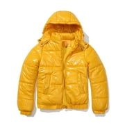 Qertyioot Womens Leather Jacket Warm Long Sleeve Slim Winter Parkas Hooded Coats