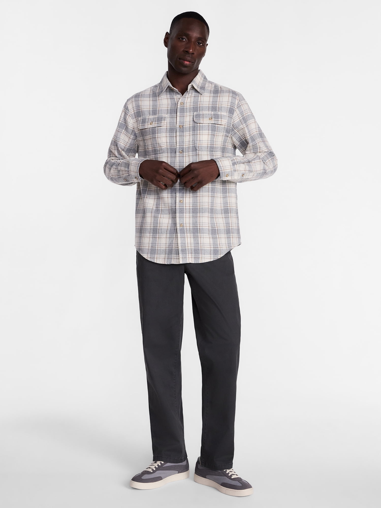 George Men's and Big Men's 100% Cotton Plaid Flannel Shirt with Long Sleeves, Sizes XS-3XL, 2XB-5XB & Tall XLT-3XLT