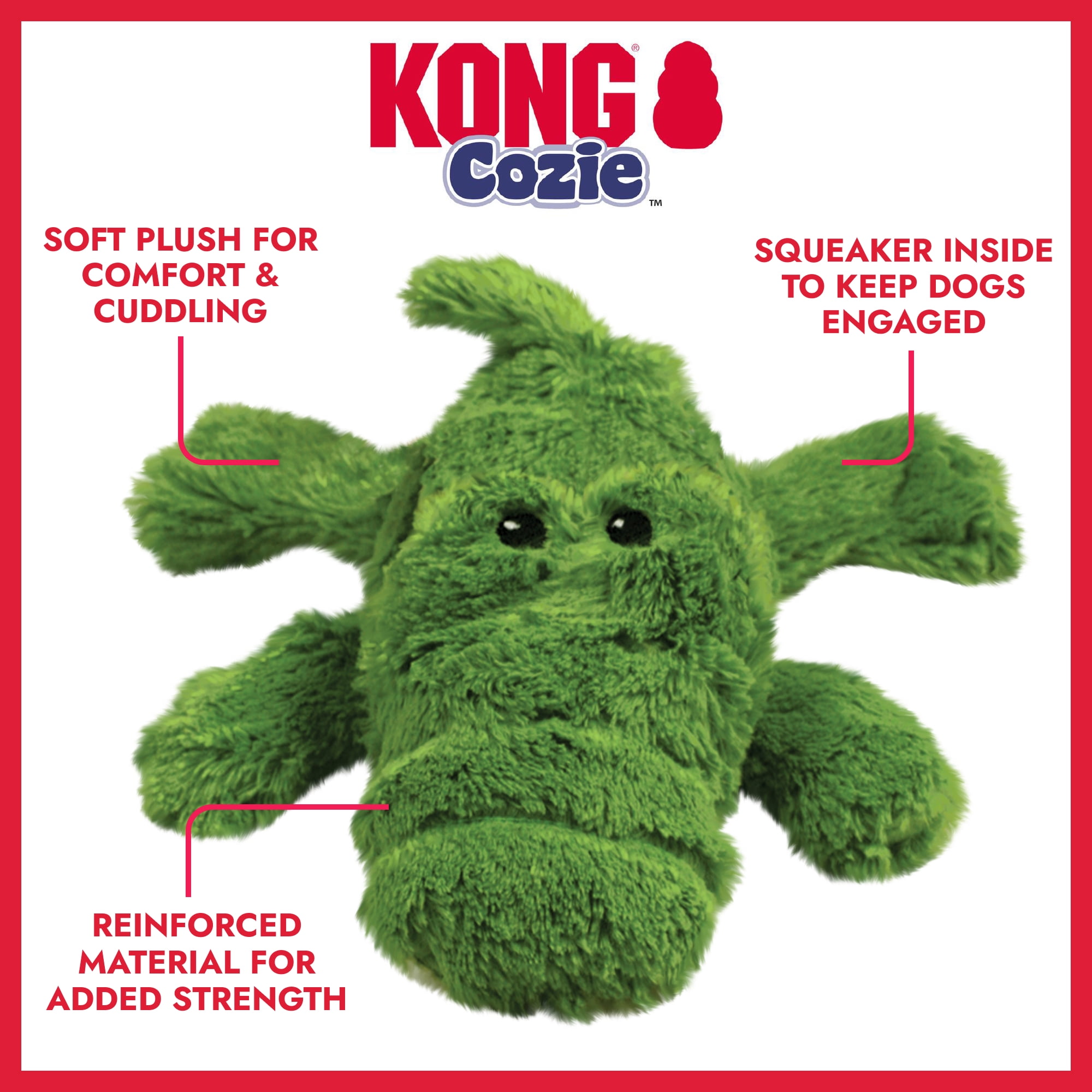 KONG® Cozie™ Plush Dog Toy with Squeaker, Ali the Alligator, Extra Large