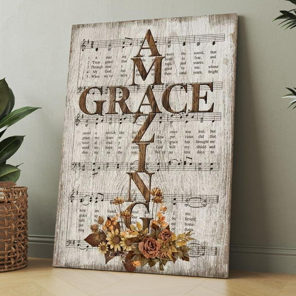 Amazing Grace Song Christian Framed Canvas Wall Art, Bible Verse Scripture Home Decor for Office Living Room, Inspirational Religious Wall Decor Gift