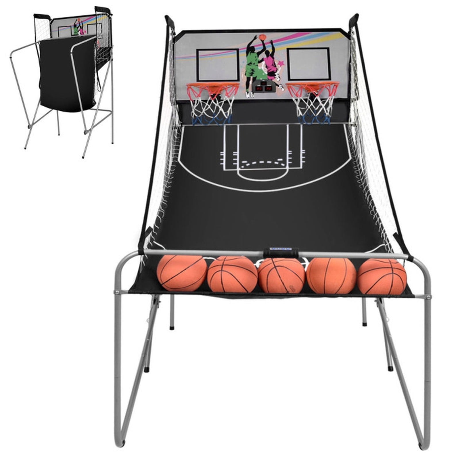 Redsmile Foldable Double Electronic Basketball Game with 4 Balls, Indoor Arcade Basketball Hoop with Dual Electronic Scoreboard Infrared Sensors and Sound Effects, Family Game Toy, Gray