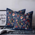 thumbnail image 2 of 26x26 Pillow Covers Set of 2, Navy Blue Flowers Throw Pillow Covers Decorative Couch Cushion Case, Spring Vintage Floral Leaves Farmhouse Microfiber Square Pillowcases for Bedroom Car Living Room, 2 of 7