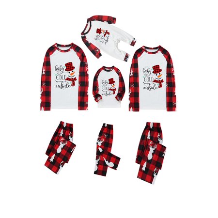

SHIBAOZI Family Parent-child Pajamas Christmas Snowman Tops and Plaid Trousers Home Clothes Set for Kids Adult