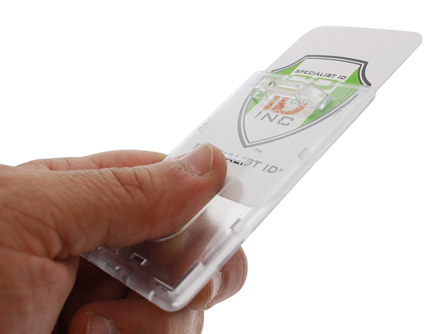 Hard Plastic Card ID Badge Holder with Keyring Heavy Duty Clear Card Holder Rigid Fuel Card Protector Keychain Secure Credit Card ID Holder Keychain