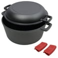 thumbnail image 2 of 2 in 1 Pre-Seasoned Cast Iron Dutch Oven with Skillet Lid, 5 Quart Deep Pot for Camping, Outdoor Cooking, BBQ, Baking – Includes 2 Silicone Handle Covers, 2 of 16