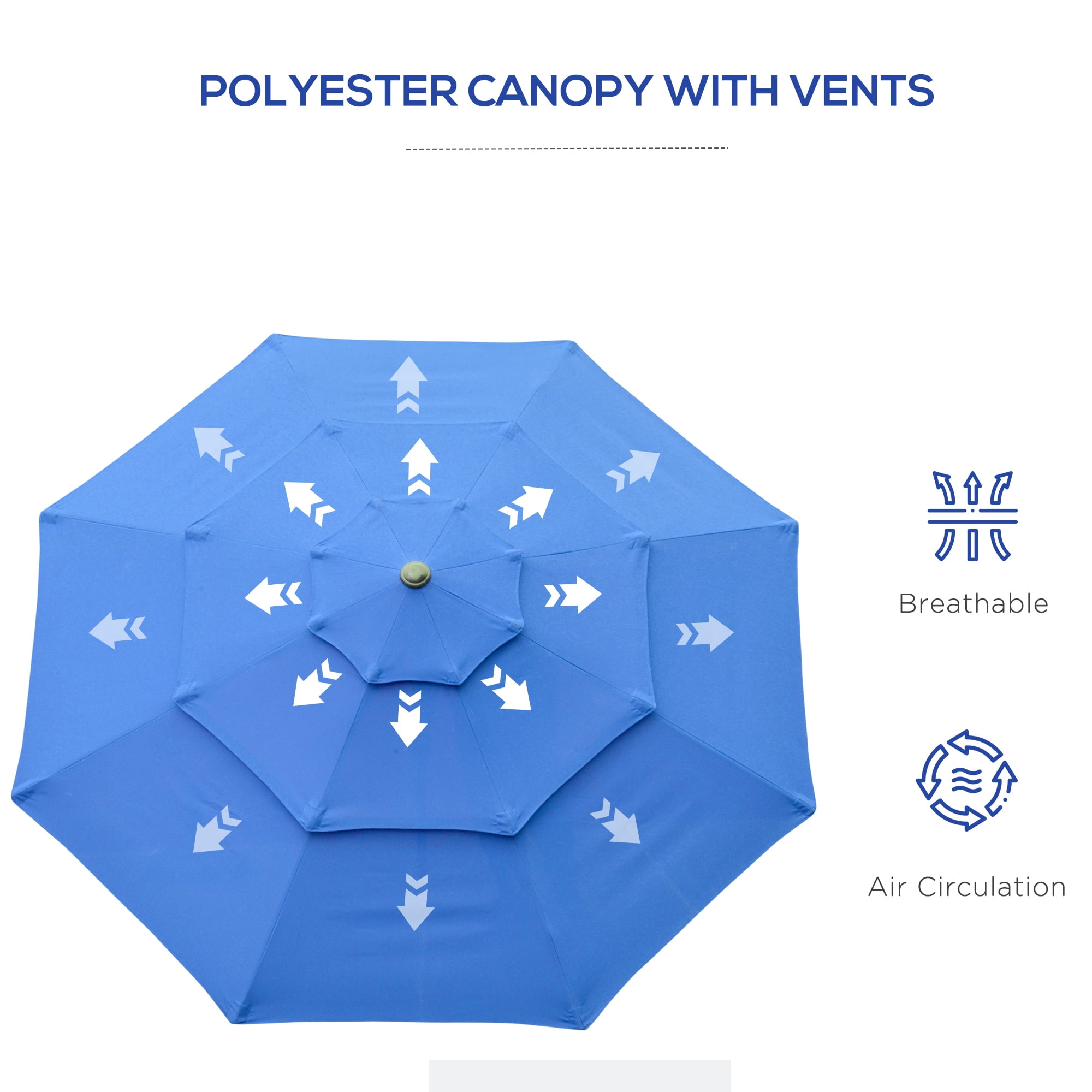 Outsunny 7.70 Feet Blue Solid Print Market Patio Umbrella, 3-Tier Top with Vents