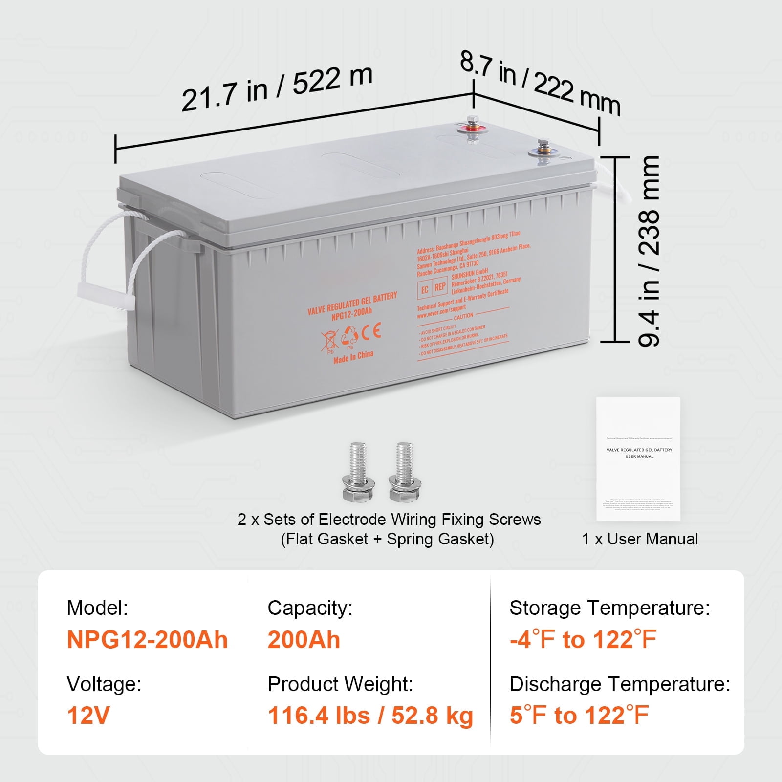 KFFKFF Deep Cycle AGM Battery 12V 200 AH 1400A Max Discharge Current, Safe Charge Most Home Appliances for RV, Solar and off-grid Applications, Marine Rechargeable Battery UL Certified