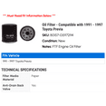 thumbnail image 2 of Oil Filter - Compatible with 1991 - 1997 Toyota Previa 1992 1993 1994 1995 1996, 2 of 2