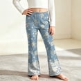 thumbnail image 4 of Girls Stretch Flare Pants All-Over Floral Print Lace Hemline Trousers Elastic Waist Faux Denim Bell Bottoms Casual Vintage Lounge Leggings Streetwear Back to School, 4 of 9