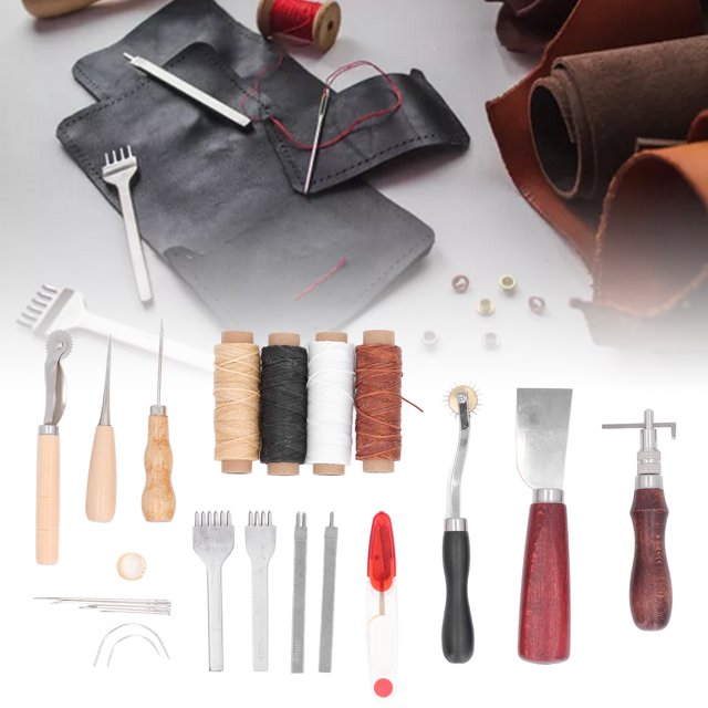 Leather Crafting Tools, Multipurpose Leather Tooling Kit DIY Hand Made Multi Color Wax Thread Gifts Repair Kits for Punching for Sewing for Stitching