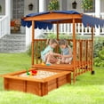 thumbnail image 2 of Costway Wooden Retractable Sandbox  with Cover & Built-in Wheels Kids Outdoor Playhouse, 2 of 10