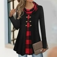 thumbnail image 2 of JGGSPWM (S-5XL) Plus Size Womens Fall Winter Casual Color Plaid Long Sleeve Cowl Neck Warm Splicing Tunic Tops Red L, 2 of 3