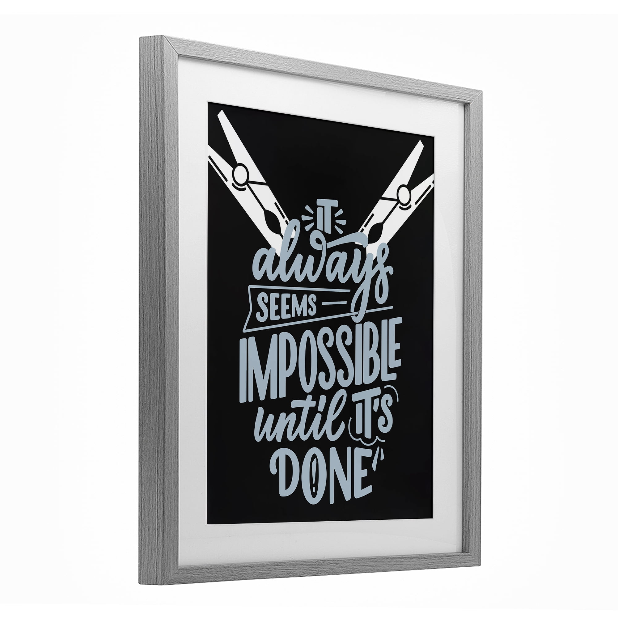 Impossible Until It's Done Gray Framed Print Under Glass, design by Jesse Keith