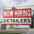 thumbnail image 2 of Now Hiring Detailers 13 oz Heavy Duty Vinyl Banner Jobs Available Auto Detailing Help Wanted Sign for Business Advertising Indoor/Outdoor Single-Sided with Metal Grommets (1.5x5 ft, Wh & Re & Bk), 2 of 6