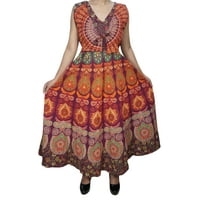 Mogul Womens Summer Maxi Dress Printed Sleeveless Cotton Summer Fashion Boho Chic Long Dresses
