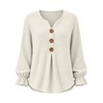 thumbnail image 3 of Yigetop Long Sleeve Shirts for Women Fall Fashion V Neck Button Blouse Casual Loose Fit Lightweight Tops Soft Breathable Shirts for Daily Work Outfits White XXL, 3 of 4