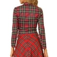 thumbnail image 3 of INSPIRE CHIC Women's Notched Lapel Stretch Plaid Tartan Crop Blazer, 3 of 6