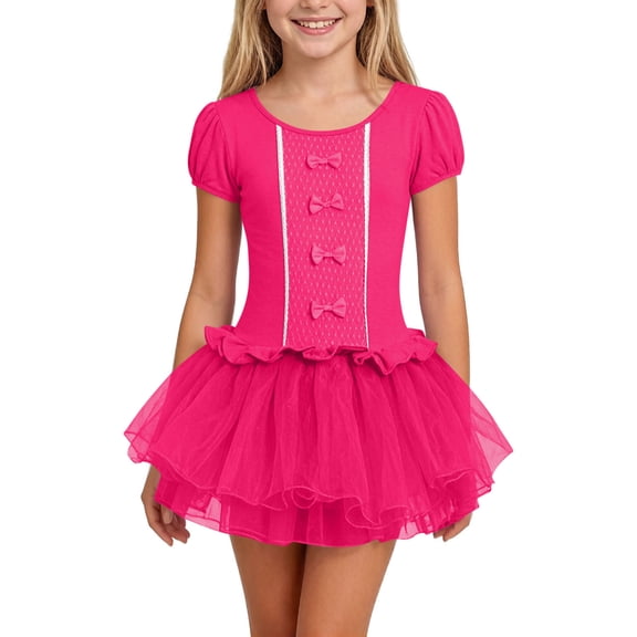 Edvintorg Girls Tutu Dress Tulle Stretchy Crew Neck Short Sleeve Princess Dresses Kids Clothes Girls Size 3-13