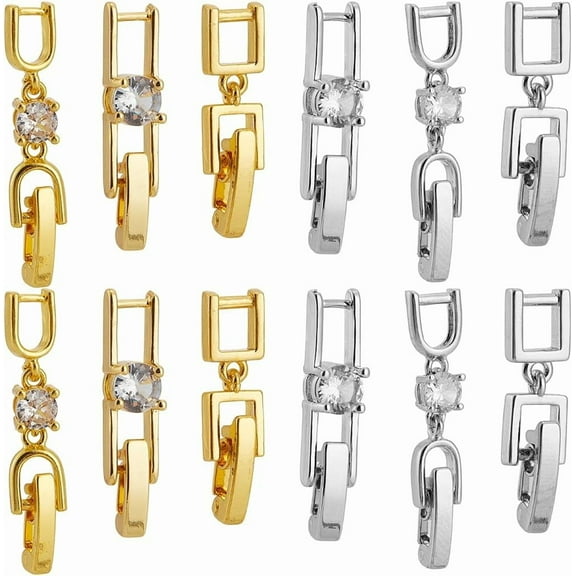 1 Box 12pcs Folding Clasps Fold Over Bracelet Clasp Small Gold Silver Brass Metal Micro Pave Clear Cubic Foldable Fold Clasp Extensions for Jewelry Making Women Adults Crafting Supplies