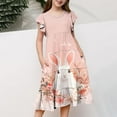 thumbnail image 5 of Riecok Girls Easter Bunny Print Dress (6-15 Years) Short Sleeve Flutter Sleeve Round Neck Layered Dress with Pockets Kids Summer Outfit Multicolor 8-9Years, 5 of 5
