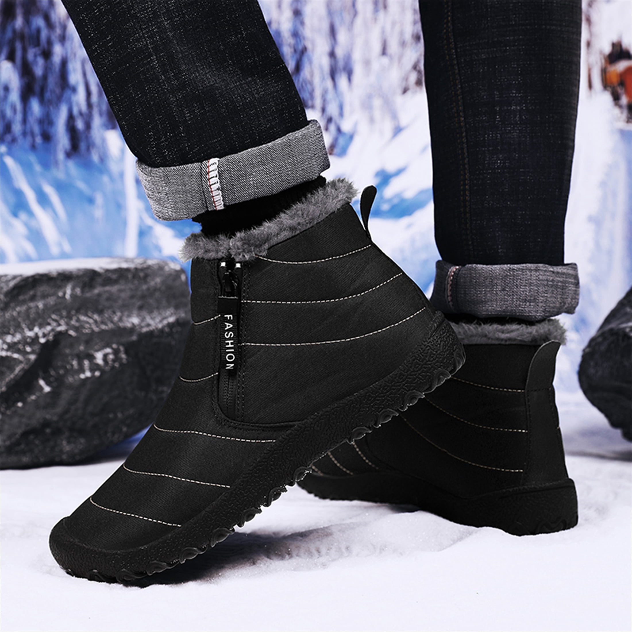 LASUDRAA Mens Barefoot Winter Boots Water-Resistant Slip-Resistant Hiking Snow Shoes Lightweight Warm Ankle-High Boots, Wide Toe Box,Trails & Everyday Wear