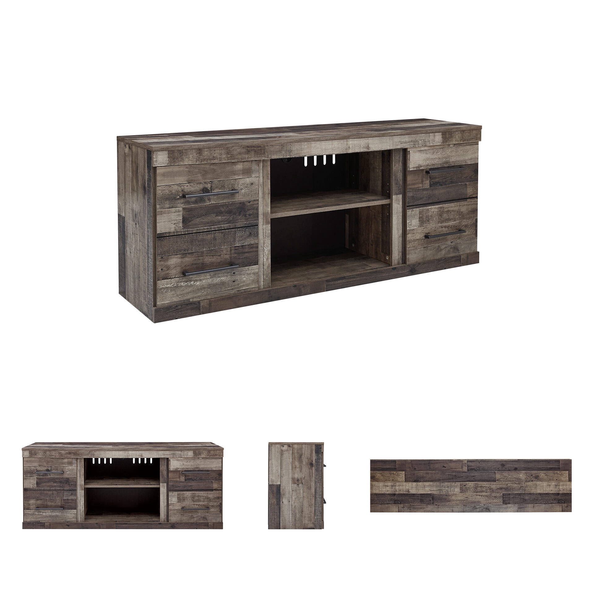 Signature Design by Ashley Derekson TV Stand with Fireplace Option, Multi Gray, Rustic Entertainment Center for TVs up to 65" with Storage