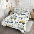 thumbnail image 3 of Car Comforter Set Construction Bedding Set for Boys Kids Trucks Comforter Cartoon Car Excavator Tractor White Yellow 3Pcs Full, 3 of 6