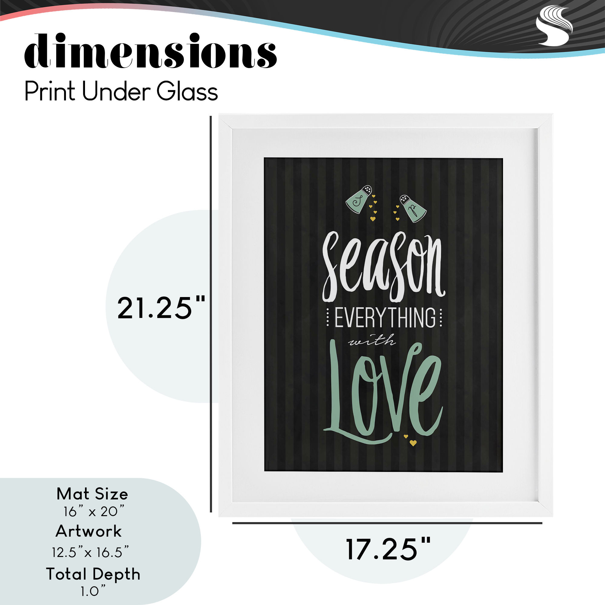 Season With Love Black & Green White Framed Print Under Glass, design by Lettered and Lined