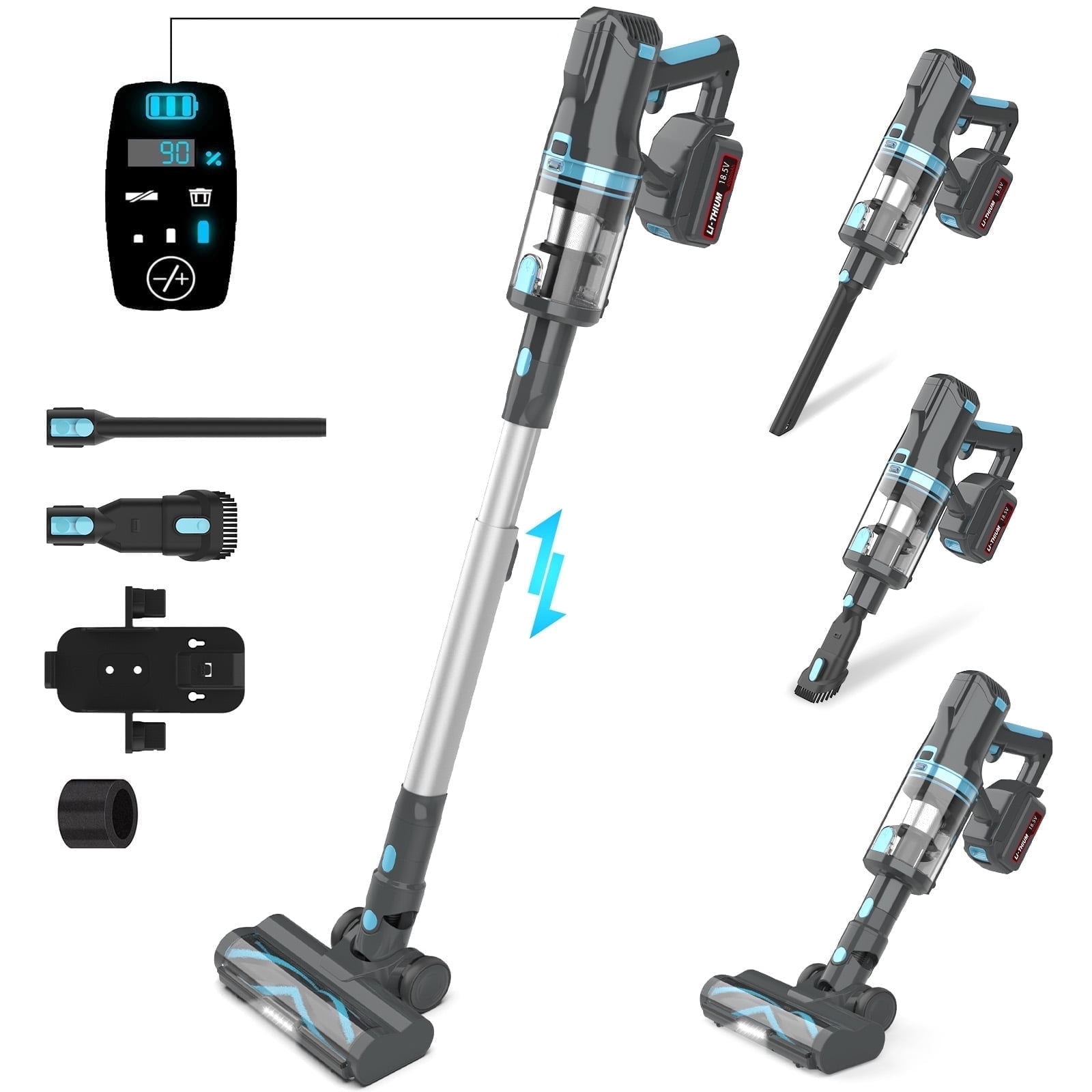 Cordless Vacuum Cleaner,30Kpa 60Mins Stick Vacuum Cleaner with LED Touch Screen,Lightweight Vacuum for Home Pet Hair Carpet Hard Floors V11(Gray)