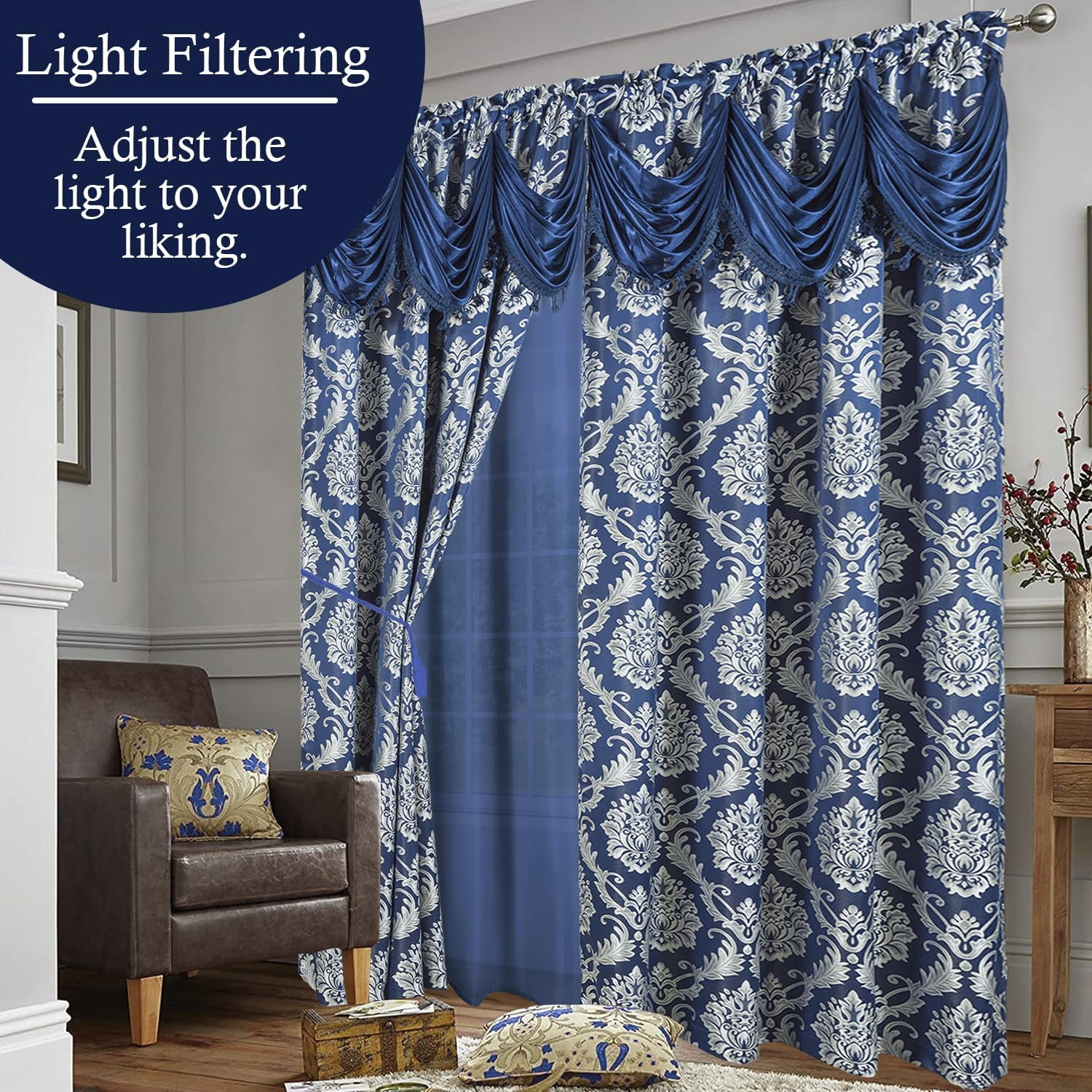 Jacquard Damask Curtains 2 Panel Set 54
