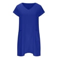 thumbnail image 4 of Robes pour Femmes Liquidation Femmes Manches Courtes Col en V Décontracté Chaud Vacances Couleur Unie Mini Robe Droite Coton Lin Robe T-Shirt Printemps Été Robes pour Femmes, 4 of 6