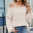 thumbnail image 5 of Womens Off the Shoulder Sweater 2025 Fall Winter Long Sleeve Striped Sweater Oversized Knitted Pullover Tops  L, 5 of 6