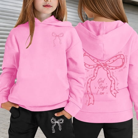 Baby Outfits Boy Fleece-Lined Bow Print Long Sleeve Hooded Top And Jogger 2 Pcs Baby Boys Clothing Sets Pink 3-4 Years