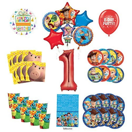 Toy Story 1st Birthday Party Supplies 16 Guest Decoration Kit with Woody, Buzz Lightyear and Friends Balloon