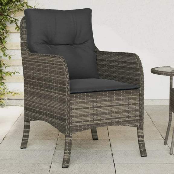 vidaXL Patio Chairs with Cushions 2 pcs Gray Poly Rattan