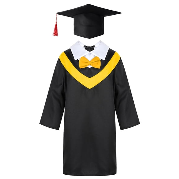YIZYIF Kids Boys Girls Graduation Gown and Cap Preschool Primary School Ceremony Uniform Robe with Tassel Hat Set Yellow 7-8