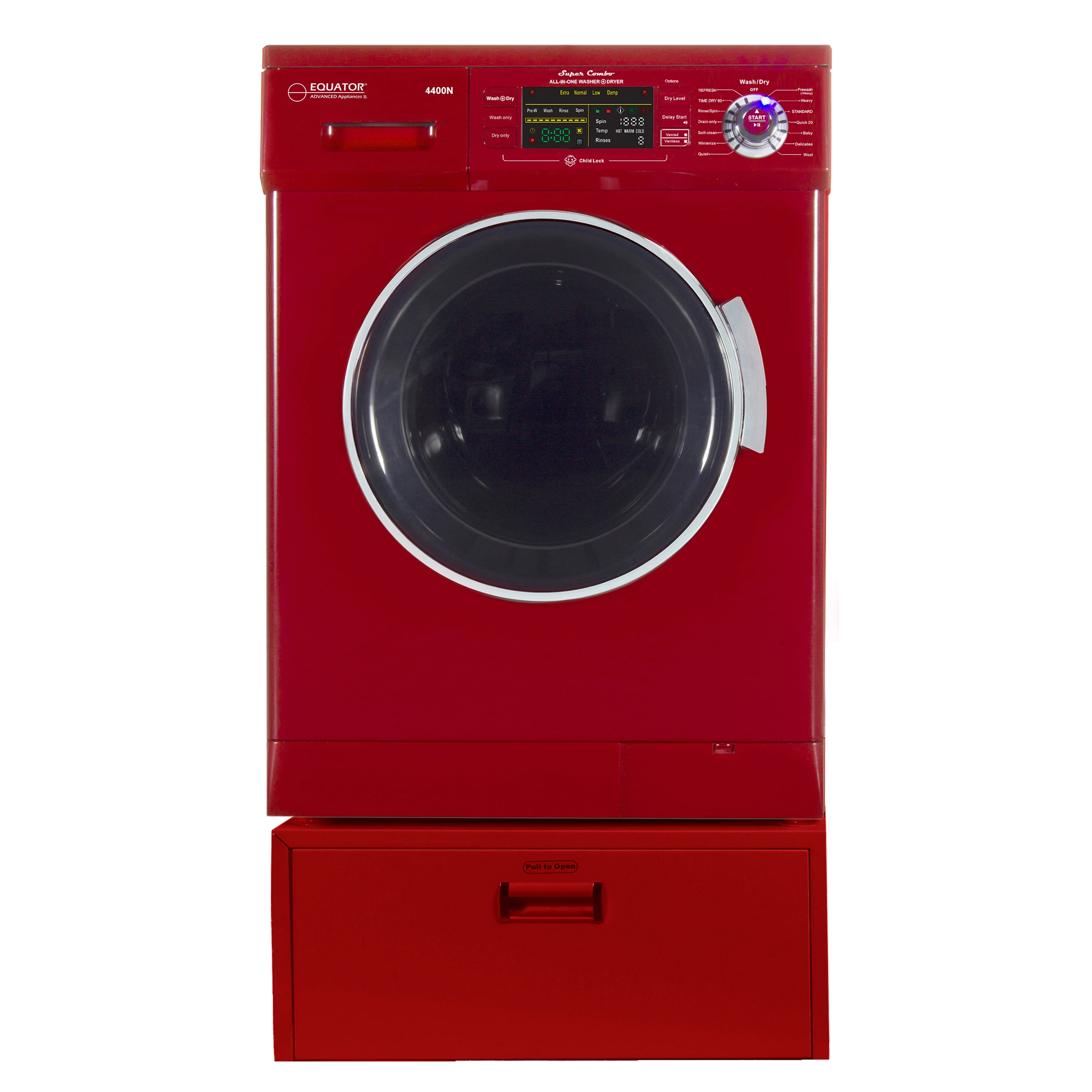 Equator EZ 4400 N Merlot Allinone New Compact Combo Washer Dryer with Pedestal Storage Drawer