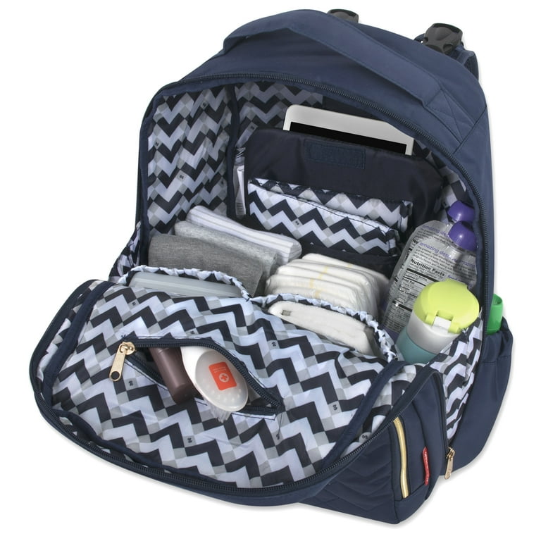 Baby Essentials Fisher Price Signature Morgan Quilted Backpack Diaper Bag with Changing Pad Stroller Clips Laptop Compartment Blue Walmart